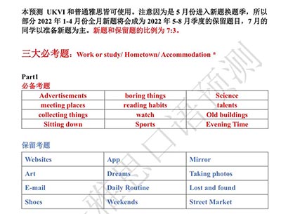 2022年7月雅思口語真題預測
