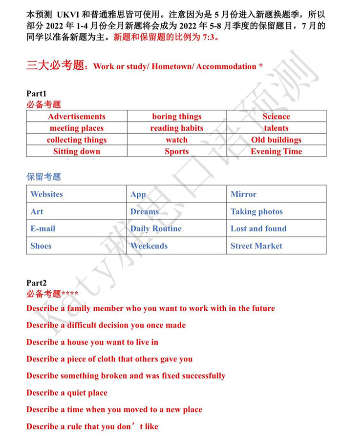 2022年7月雅思口語真題預(yù)測