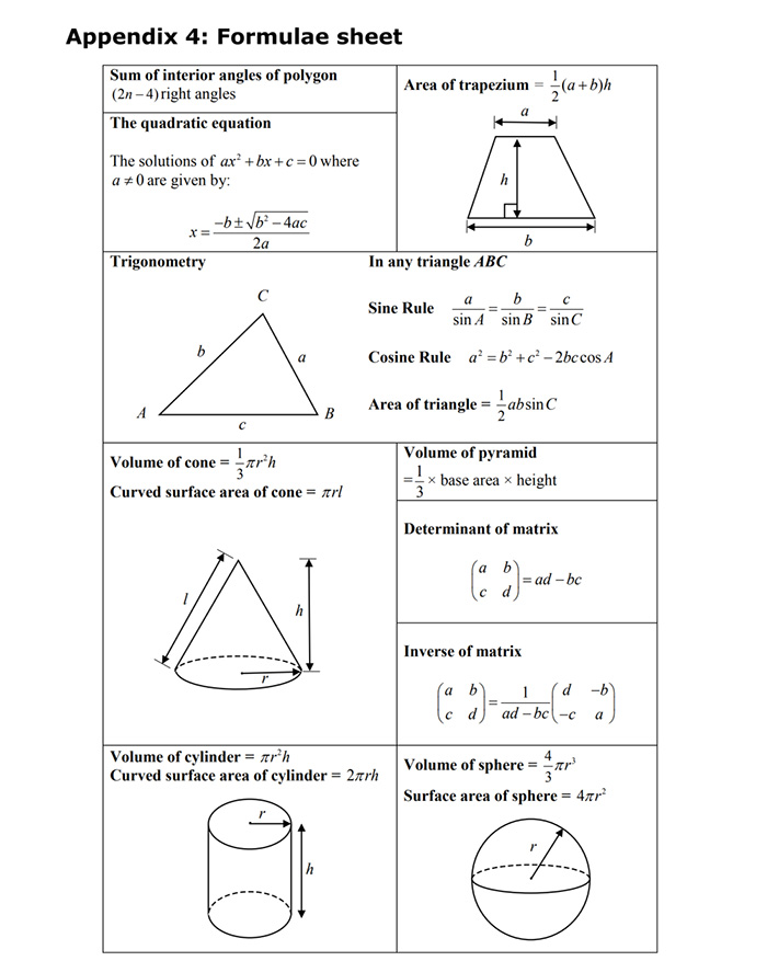 A Level備考：Edexcel GCSE和IGCSE數學公式表