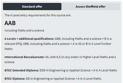 英國謝菲爾德大學2024-2025年A Level入學要求