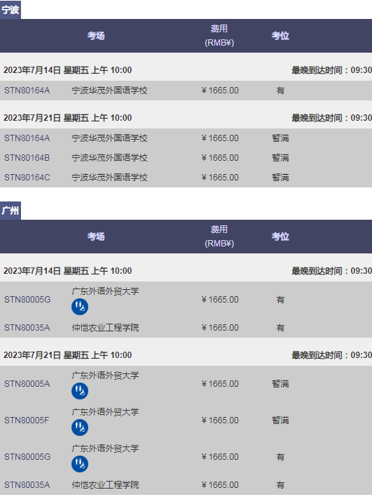2023年7/8/9月GRE考試時間及考位查詢