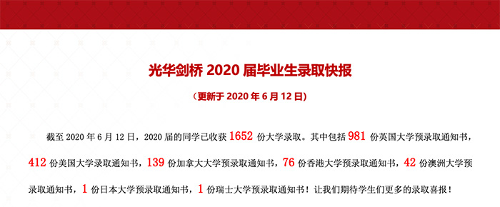 2020上海光華學院劍橋國際中心(光華劍橋)升學錄取表