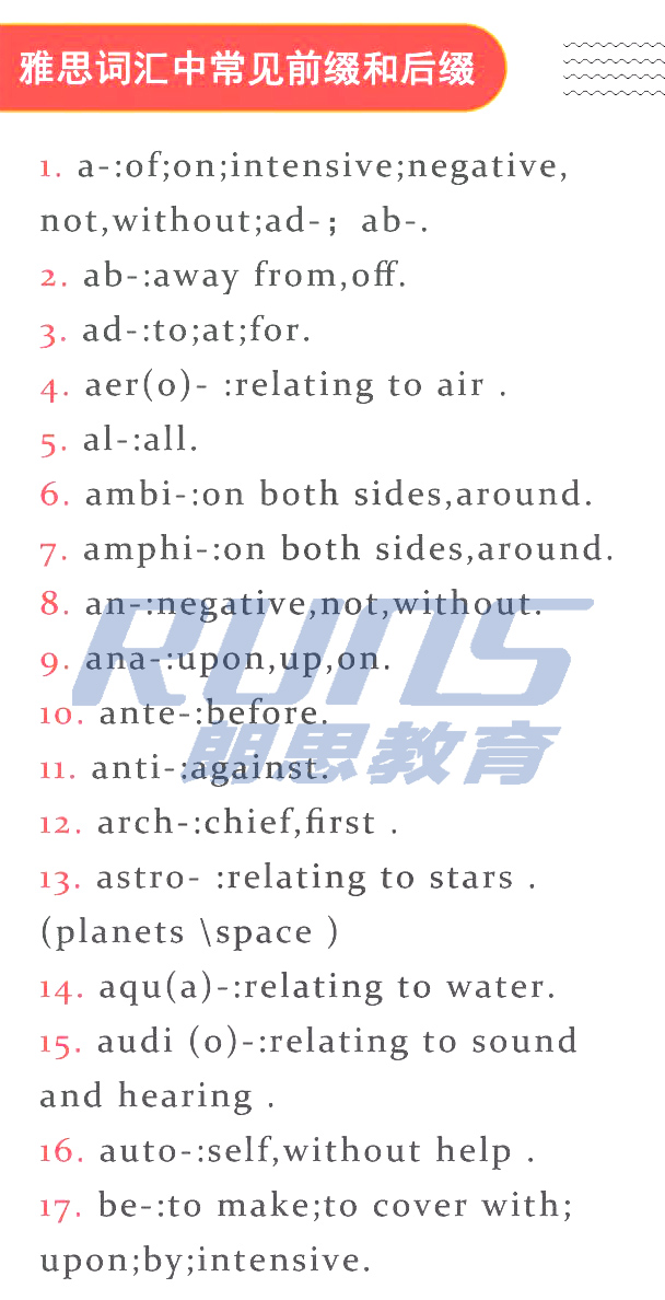 雅思詞匯:常見前綴和后綴1