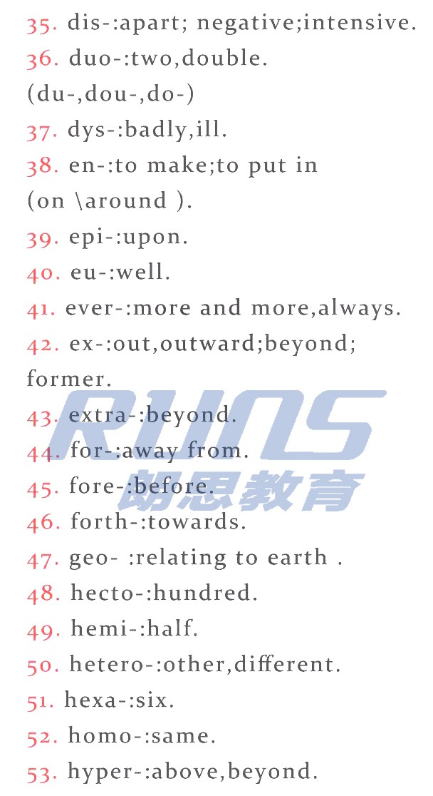 雅思詞匯:常見前綴和后綴3